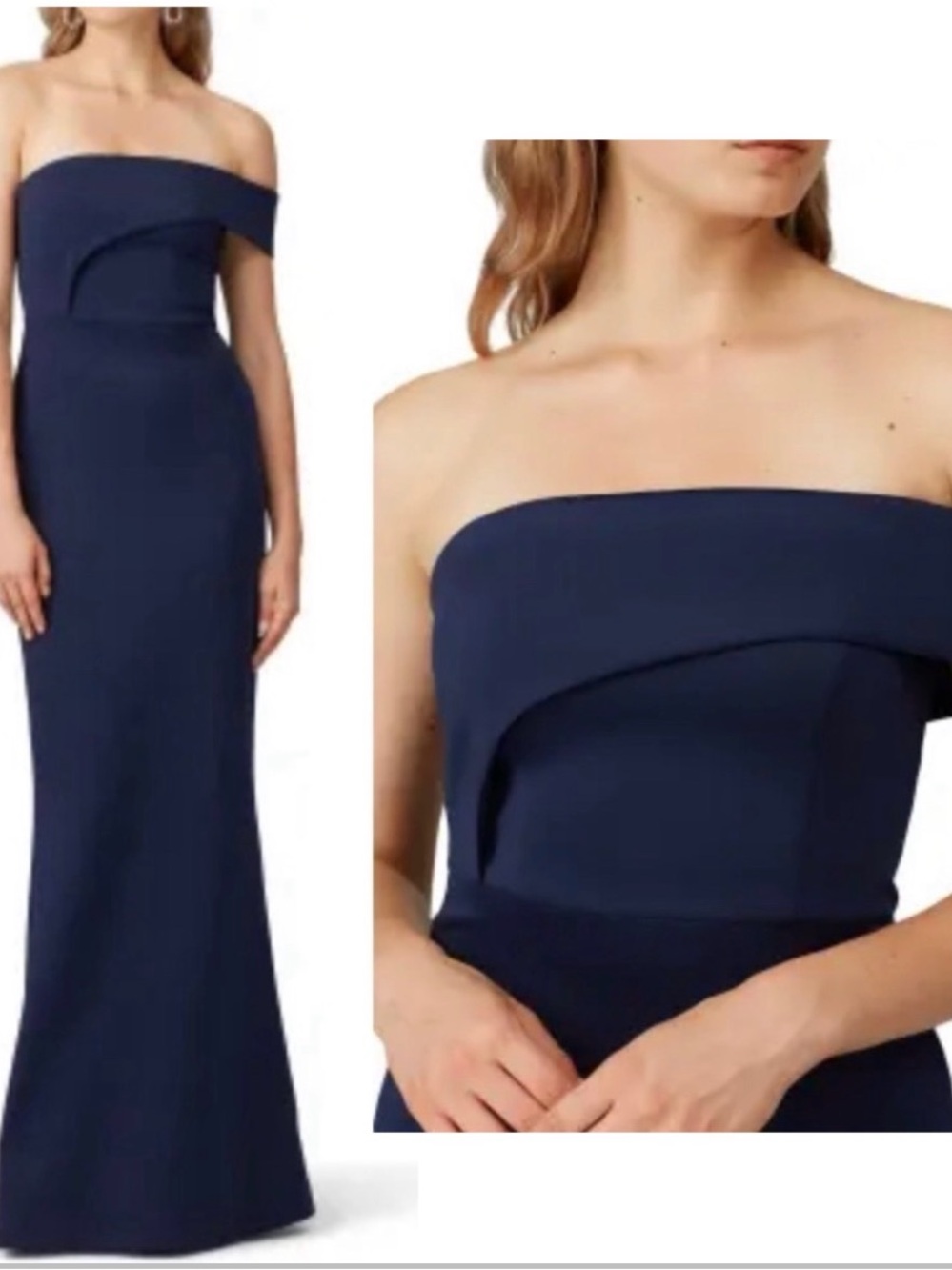 Black Halo
Navy Molten Off Shoulder Gown size 16. EUC
